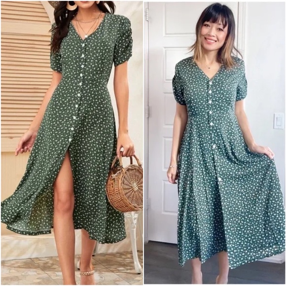 BellanBlue Dresses & Skirts - 01 Boho floral print button up Puff Sleeve dress